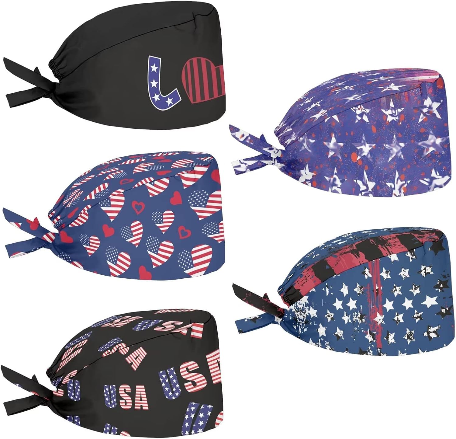 Coloranimal 5PCS Gourd-Shaped Working Cap with Sweatbands Adjustable Tie Back Scrub Working Hats,One Size