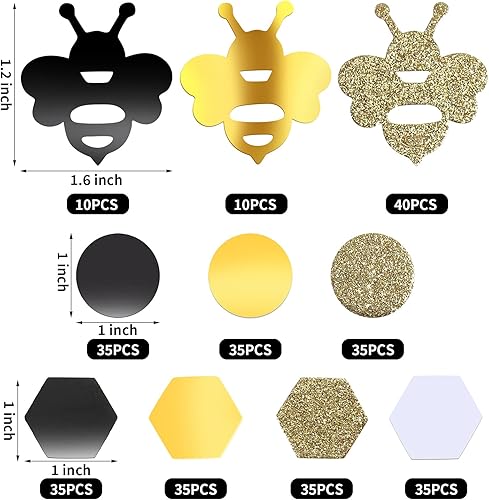 Miniatura 2 de 410 piezas de purpurina dorada de abeja, amarillo y negro, confeti hexagonal circular de panal para fiesta temática de abeja, baby shower,