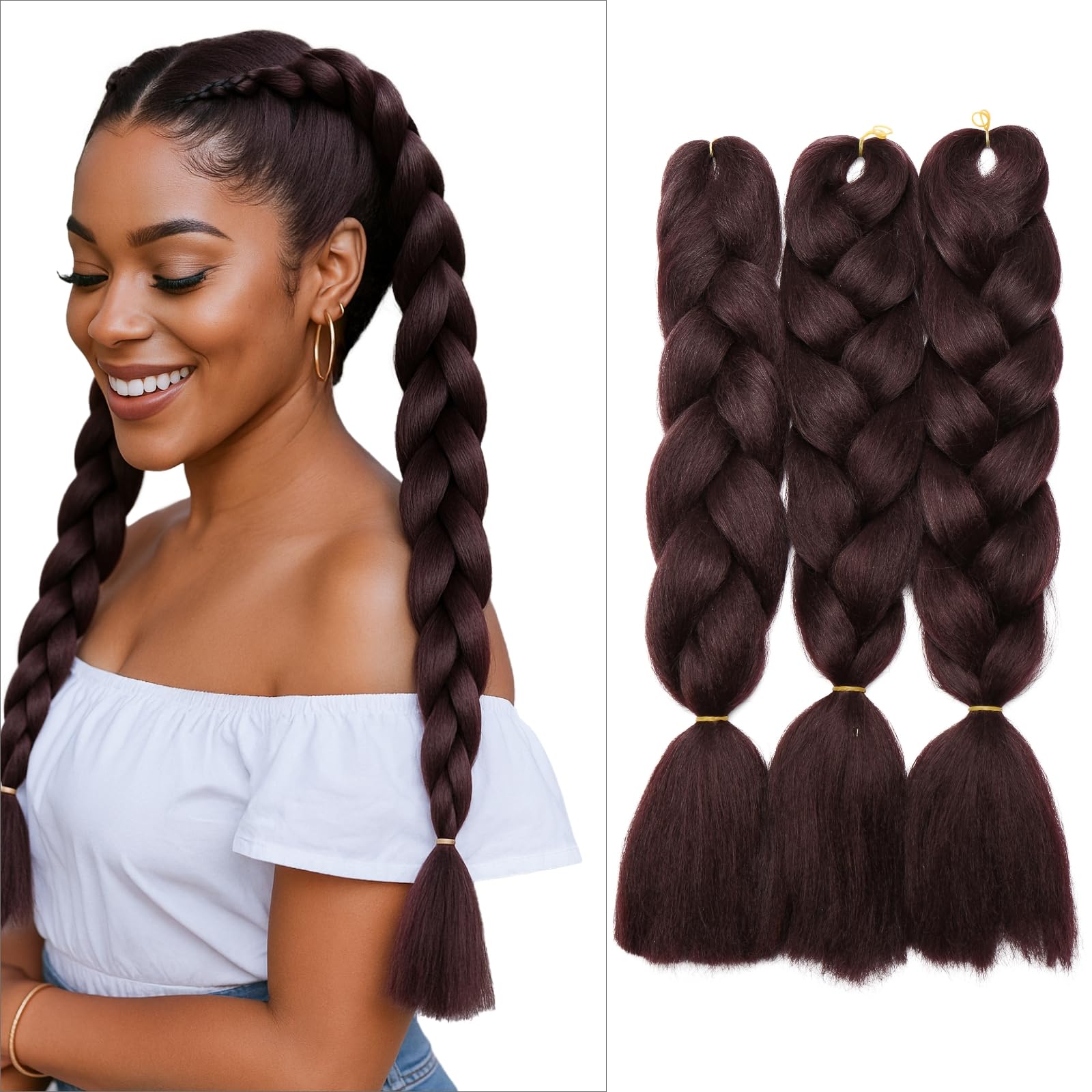 tesshair Braiding Hair Extensions 24 Inch Jumbo Braiding for Twist Braiding Synthetic Fashion Braids Extensions Hair Natural Braid Extensions for Women Grils (Dark Auburn
