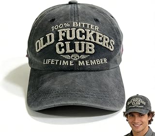 Old Fuckers Club,Vintage Distressed Baseball Cap with Embroidered “Bitter 100% Lifetime Member” – Funny Unisex Hat for Men and Women Black