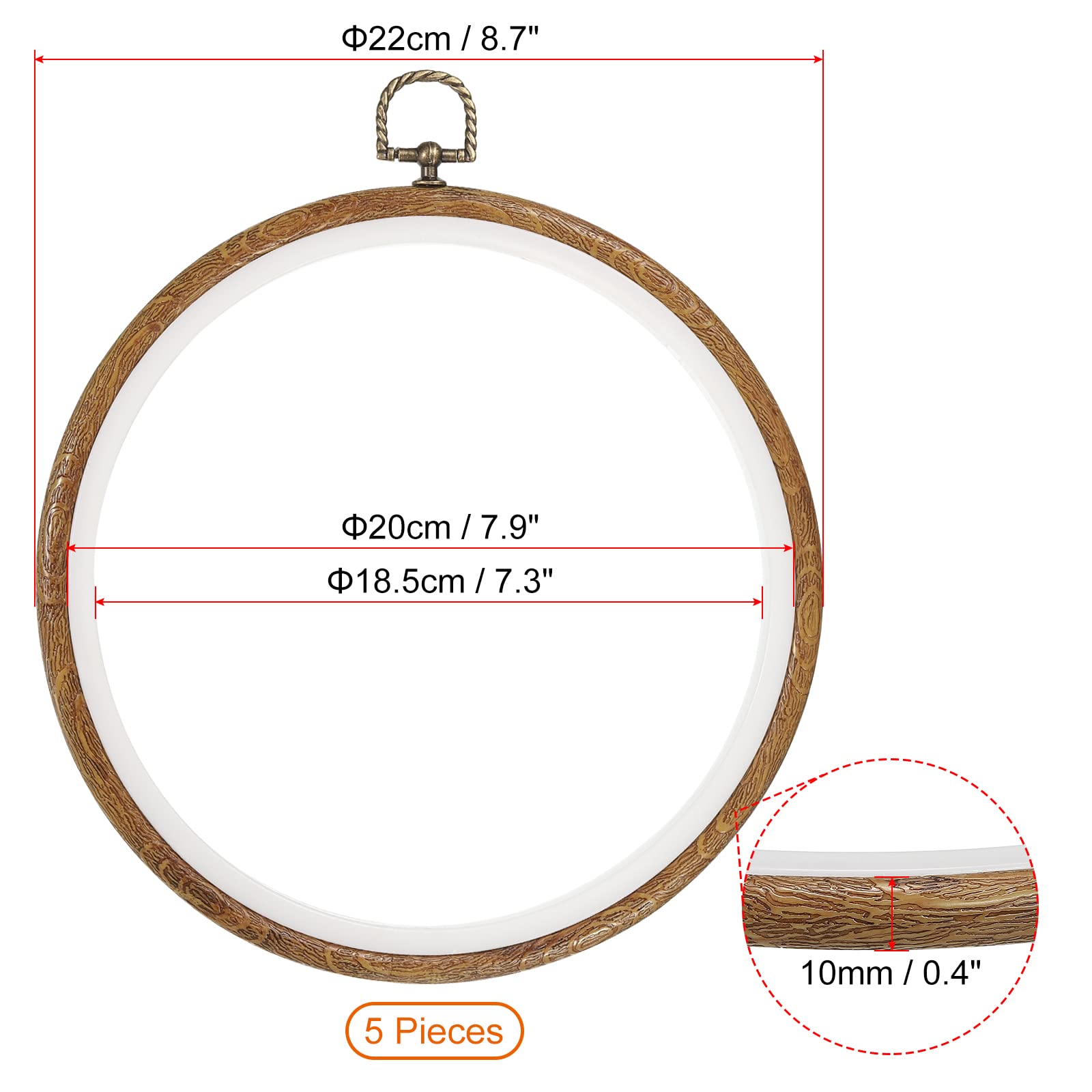 PATIKIL 5 Pieces 8 Inch Embroidery Hoops Frame Round Imitated Wood Circle Cross Stitch Hoop Ring for Embroidery Art Craft Handy Sewing Decoration