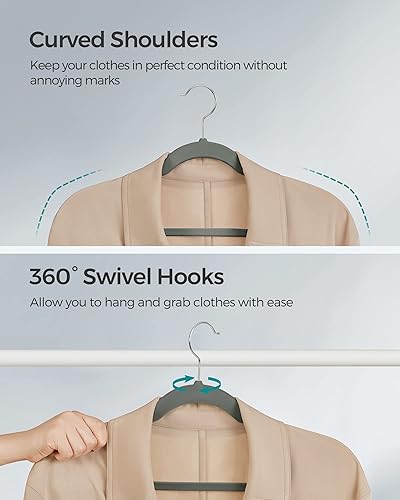 Miniatura 7 de SONGMICS Perchas de Terciopelo Paquete de 30, Perchas Antideslizantes para Ropa con Muescas en los Hombros, Barra para Pantalones, Gancho Giratorio