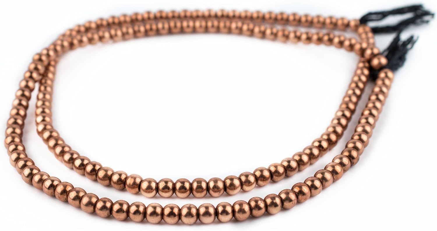The Bead Chest Copper Round Sphere Beads 6mm, Full Strand of Quality Metal Spacers for DIY Jewelry Design