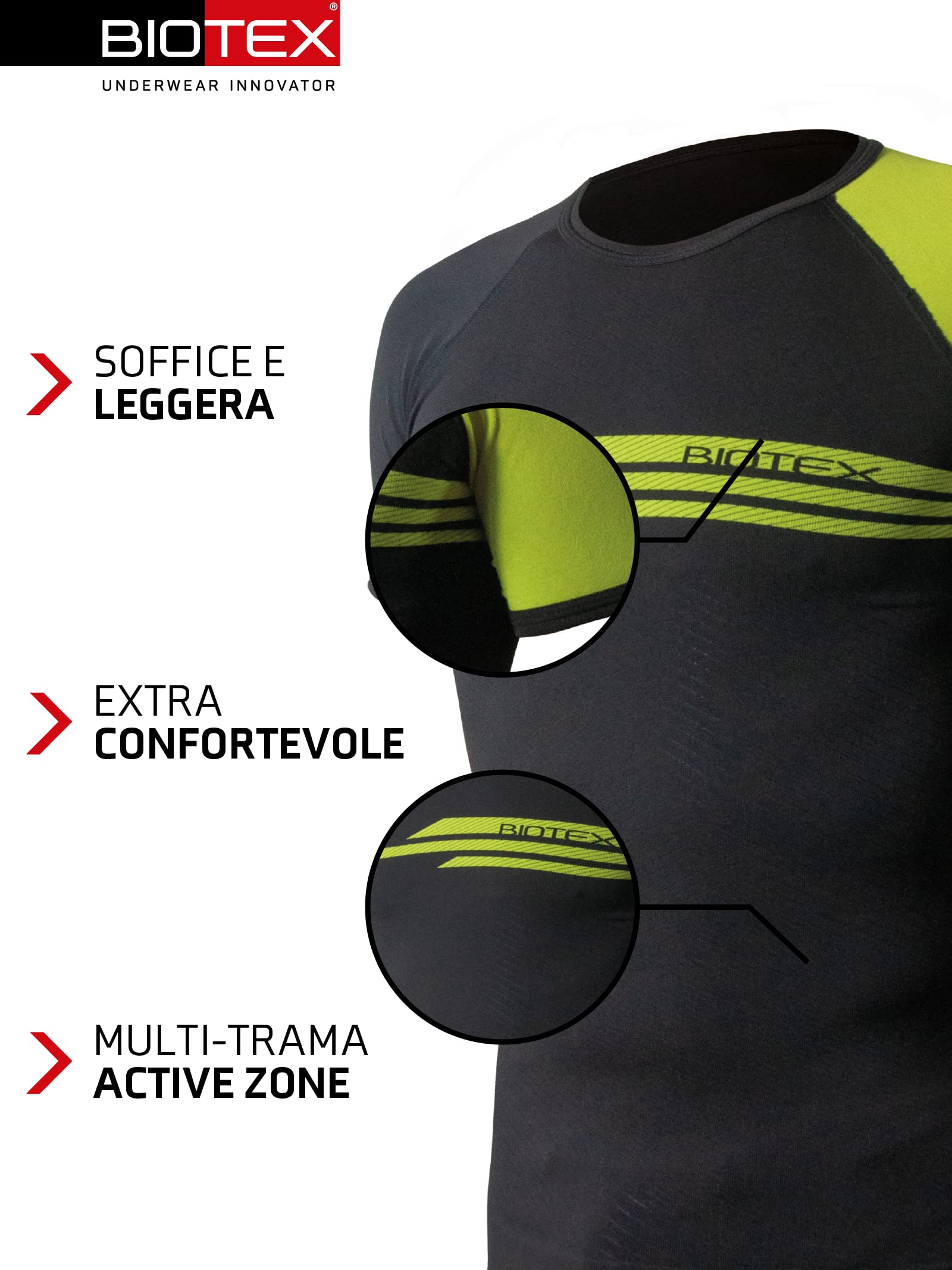 BIOTEX T-Shirt Impact Traspirante da Uomo per Ciclismo e Running, Intimo Tecnico Sportivo Ideale per L'Estate e per l'inverno