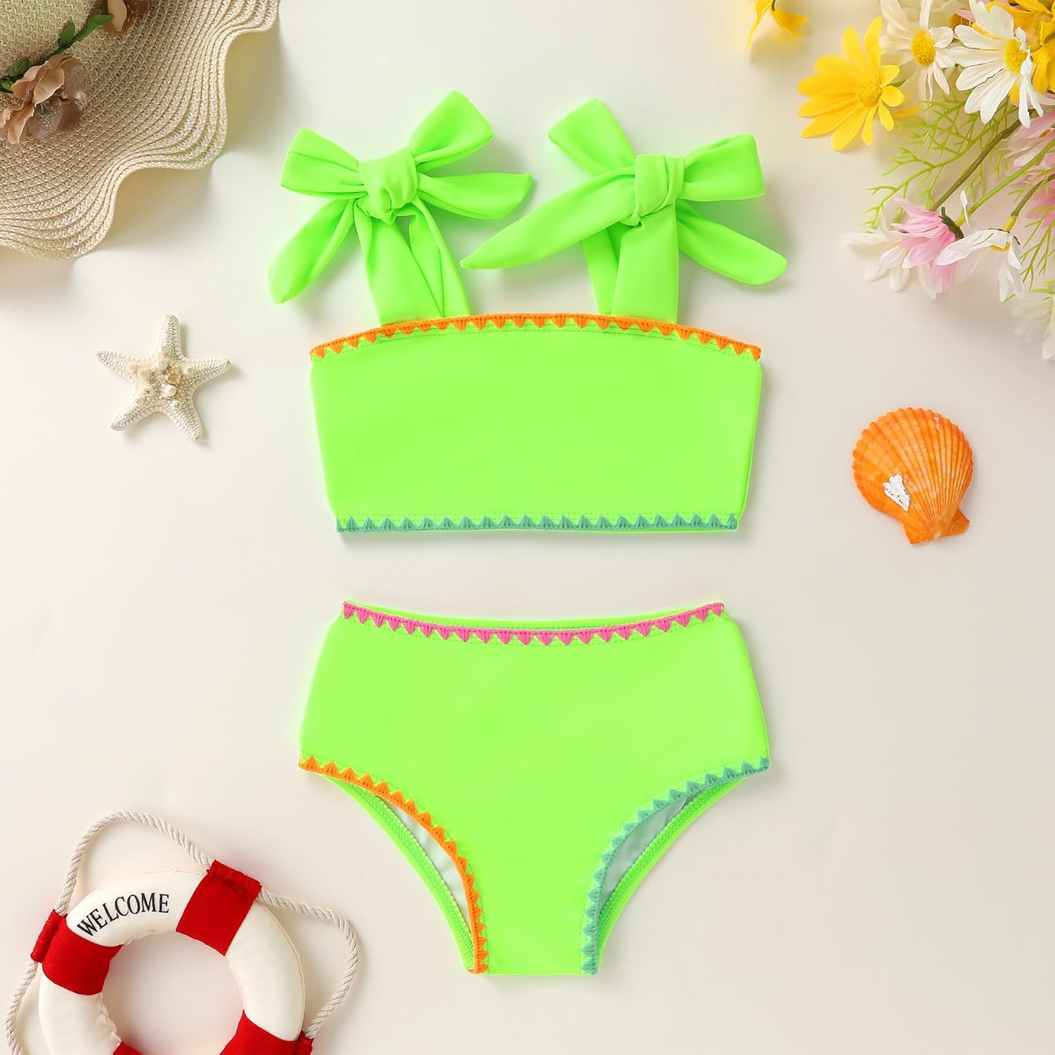 YOUNGER TREE Toddler Girls Two Pieces Swimsuit Color Block Stripe Swimwear Summer Beach Bathing Suit 18M-5T image 3