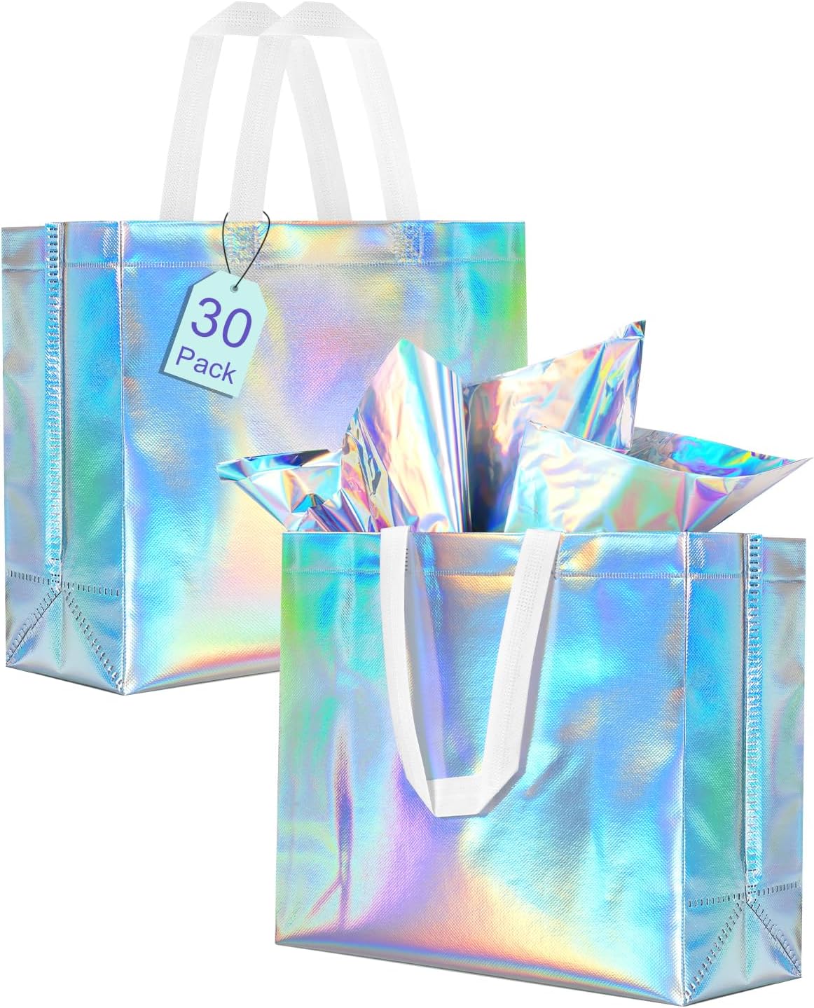 Lzerking Gift Bags with Handles 30 Pack 13x5x11in（Includes Tissue Paper） Colorful Reusable Gift Bags for Parties, Birthdays, Weddings, Holidays