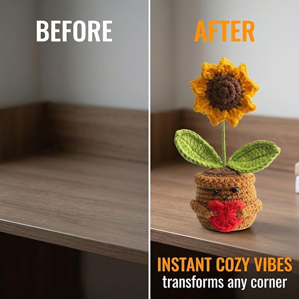 Mini Plantes Fleur Crochet, 1 pièces Poupée au Crochet, Tournesol à énergie Positive, Fleurs au crochet faites à la main, Tournesol Positif, Pour la Décoration ou comme Cadeau pour Votre Amie - 4
