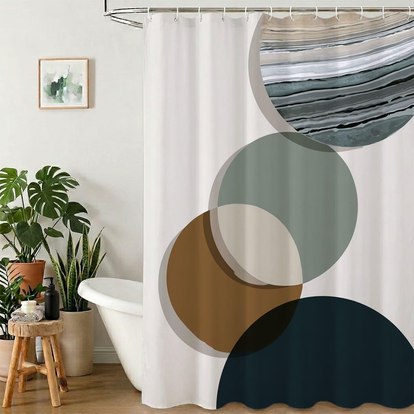 Rideau de douche 100x180 cm imperméable en tissu polyester vert moderne avec 12 anneaux inclus