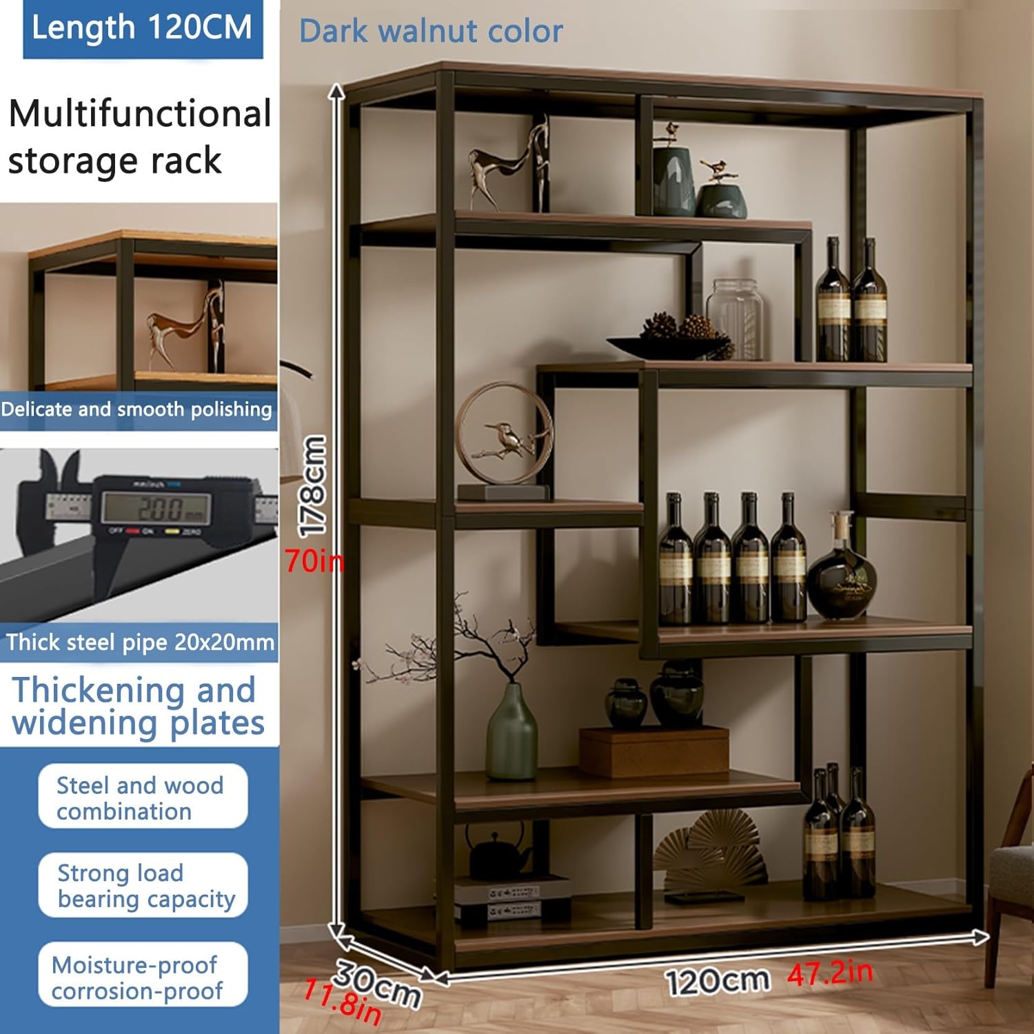 Wine Rack Freestanding Floor,Liquor Cabinet Bar for Home,Whiskey Storage Wood Industrial Wine Racks Stand Display,Modern Wine Bottle Holder Shelf,for Living Room,Kitchen,Dining Room,Farmhouse ( Color