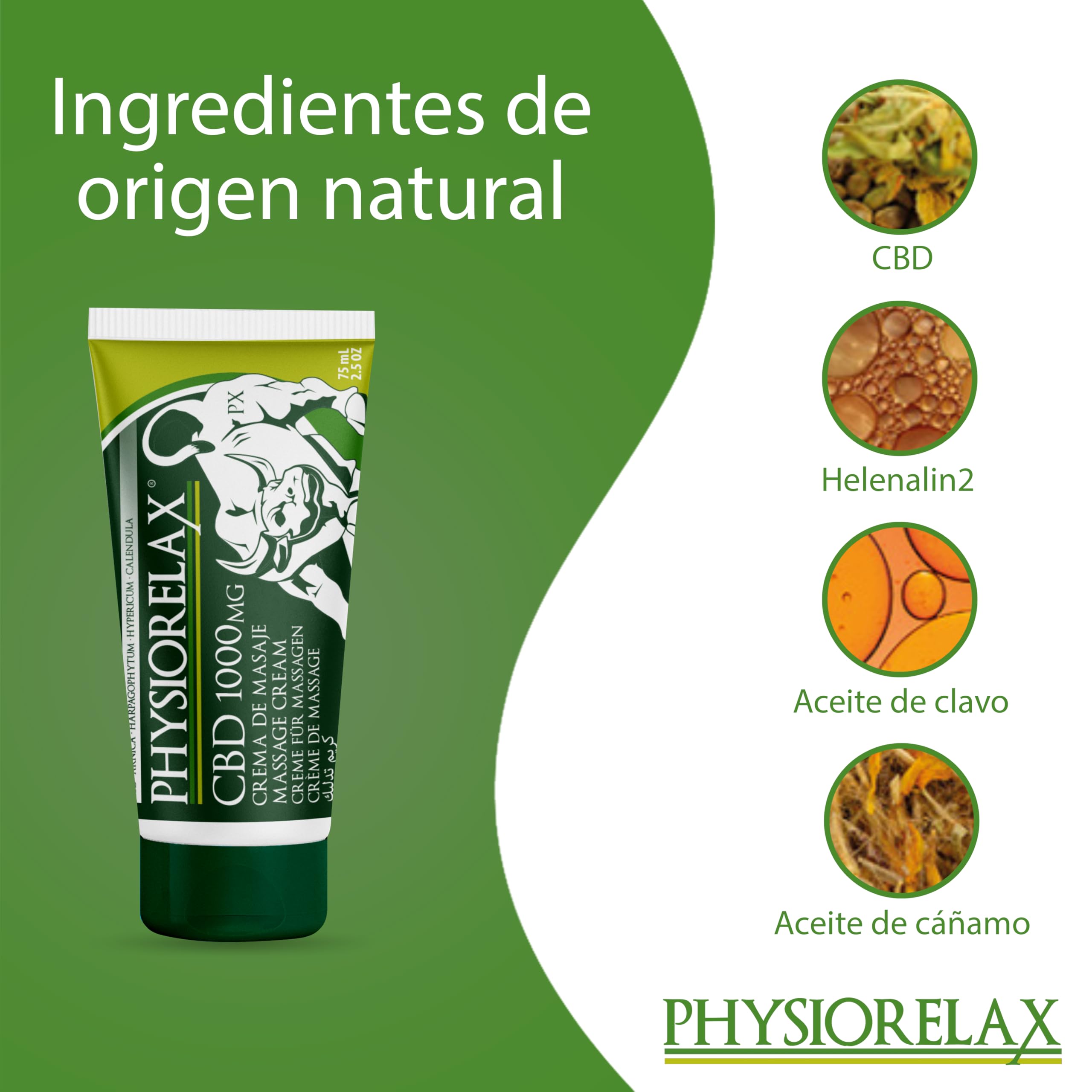 Physiorelax CBD – Crema de Masaje con 1000mg de Cannabidiol | Aceites Esenciales y Aceite de Cáñamo| Natural, rápido y Eficaz | Para Lumbares, Cervicales, Rodillas, Hombros, Espalda |Crema con Cañamo