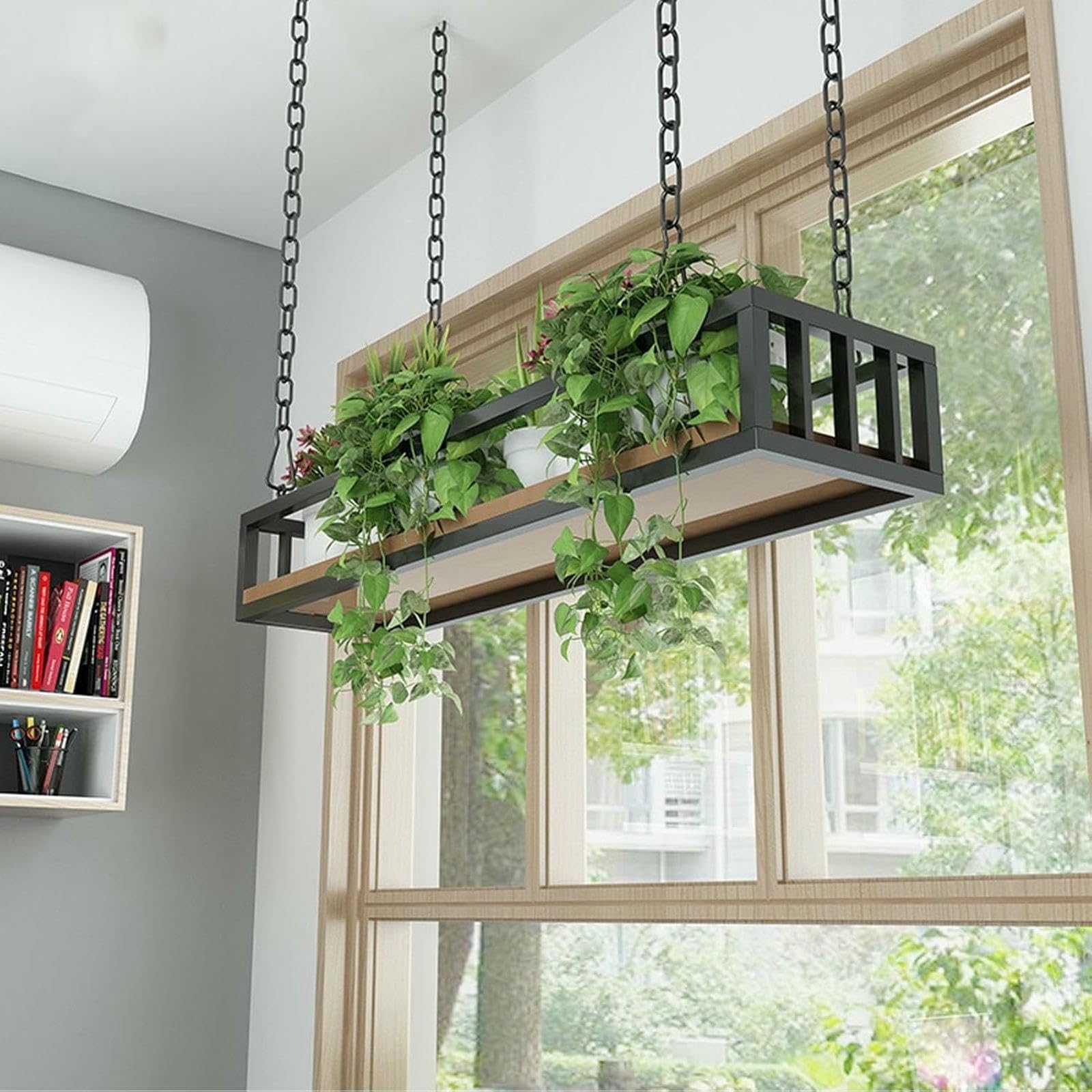 Étagère de plafond de fenêtre suspendue en métal pour plantes et bouteilles