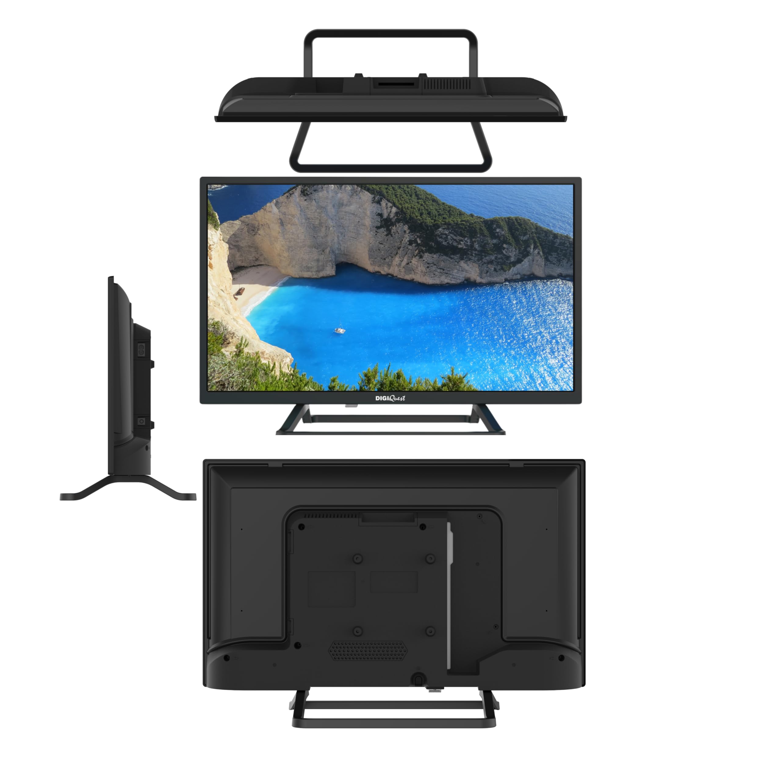 DIGIQUEST TV LED 24” DHLR, HD Ready | Certificato Tivùsat | Doppio tuner | Mediaplayer, Funzione CEC, base centrale | Ideale per Camper e Barche [classe di efficienza energetica E]