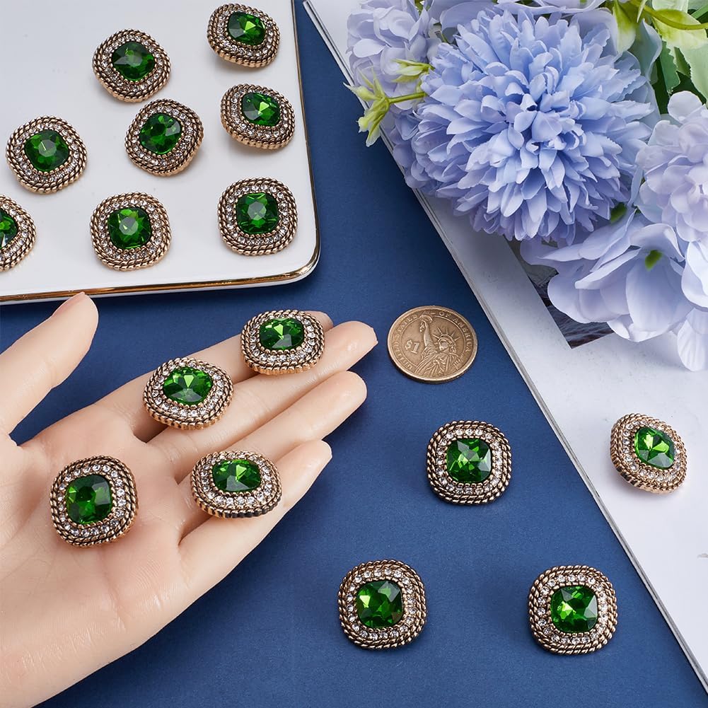 GORGECRAFT 16Pcs Rhinestone Shank Buttons 24mm Emerald Buttons Light Gold Square Cut Rhinestones Vintage Copper Hollow Metal Shank Sewing Coat Buttons for Uniforms Suits Blazer Coat Jacket
