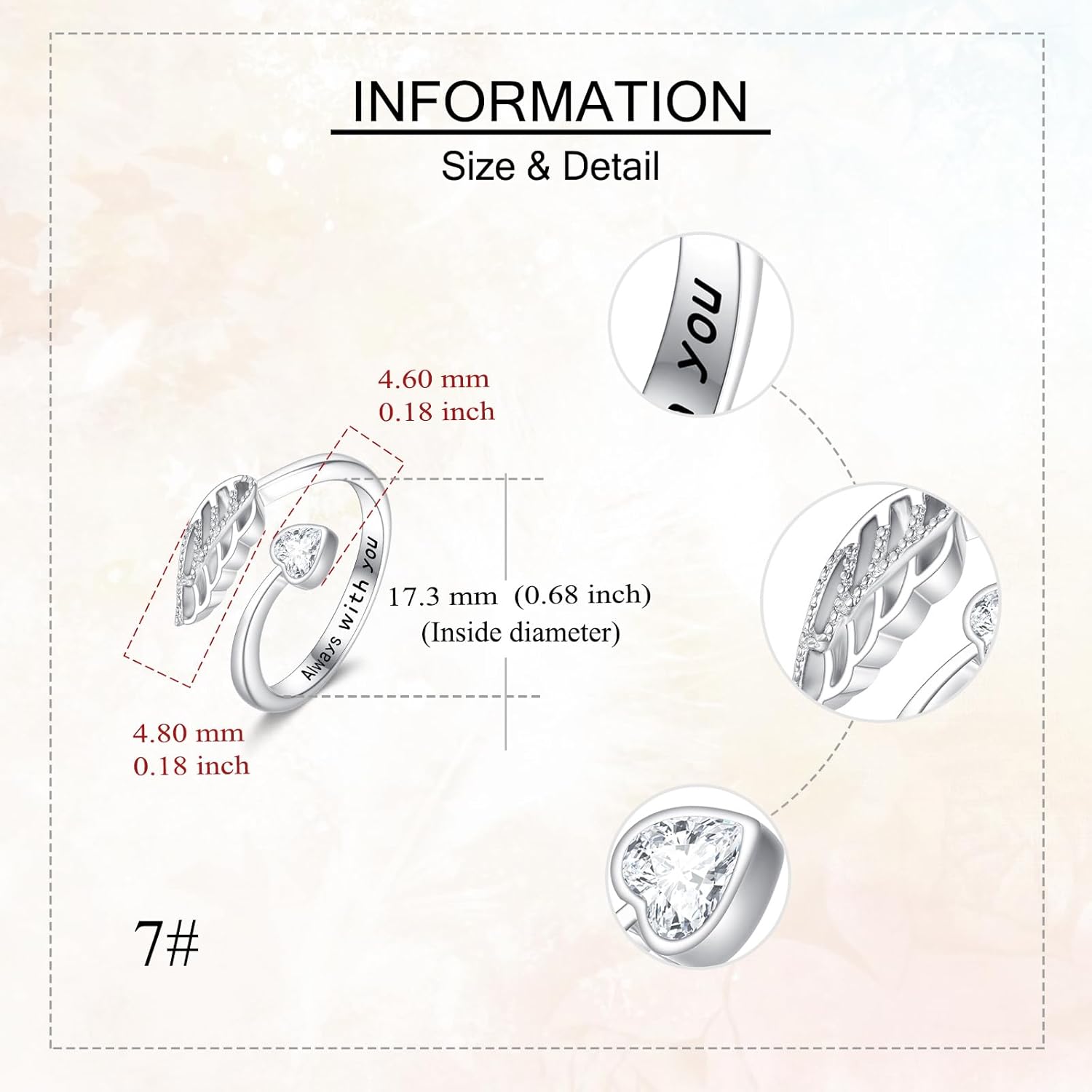 YAFEINI Angel Wing Ring 925 Sterling Silver Feather Adjustable Open Thumb Ring Christian Religious Anniversary Jewelry Mothers Gifts for Women Mom Grandma - Image 4