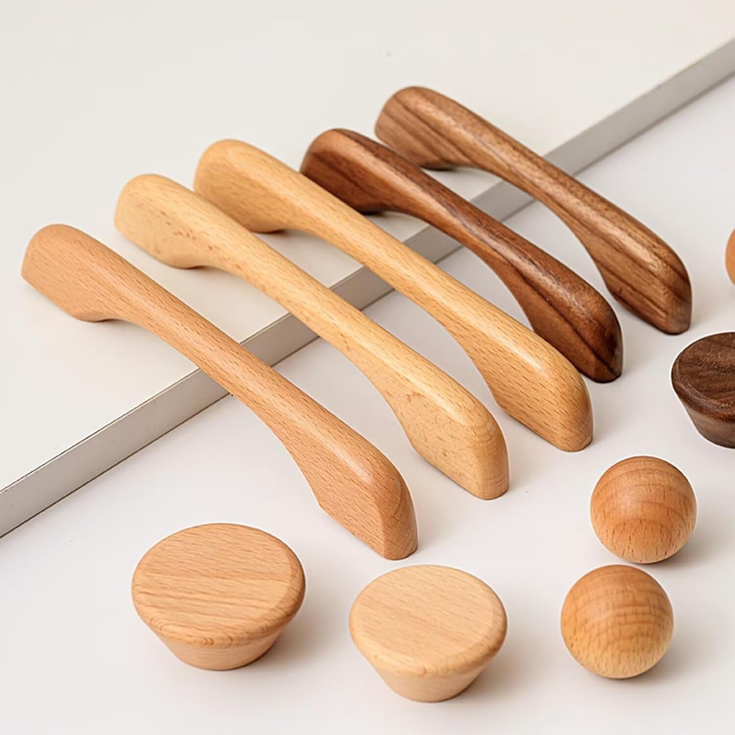 2pcs Solid Wood Cabinet Handles Beech Drawer Pulls 192mm Hole Centers Modern Kitchen Wardrobe Door Handles Furniture Hardware