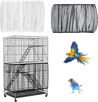 Bird Cage Seed Catcher, Bird Cage Cover, 2 Pcs XL Set for Preventing Seed Scatter, Universal Fit for Round and Square Cages, Easy to Clean and Maintain White and Black