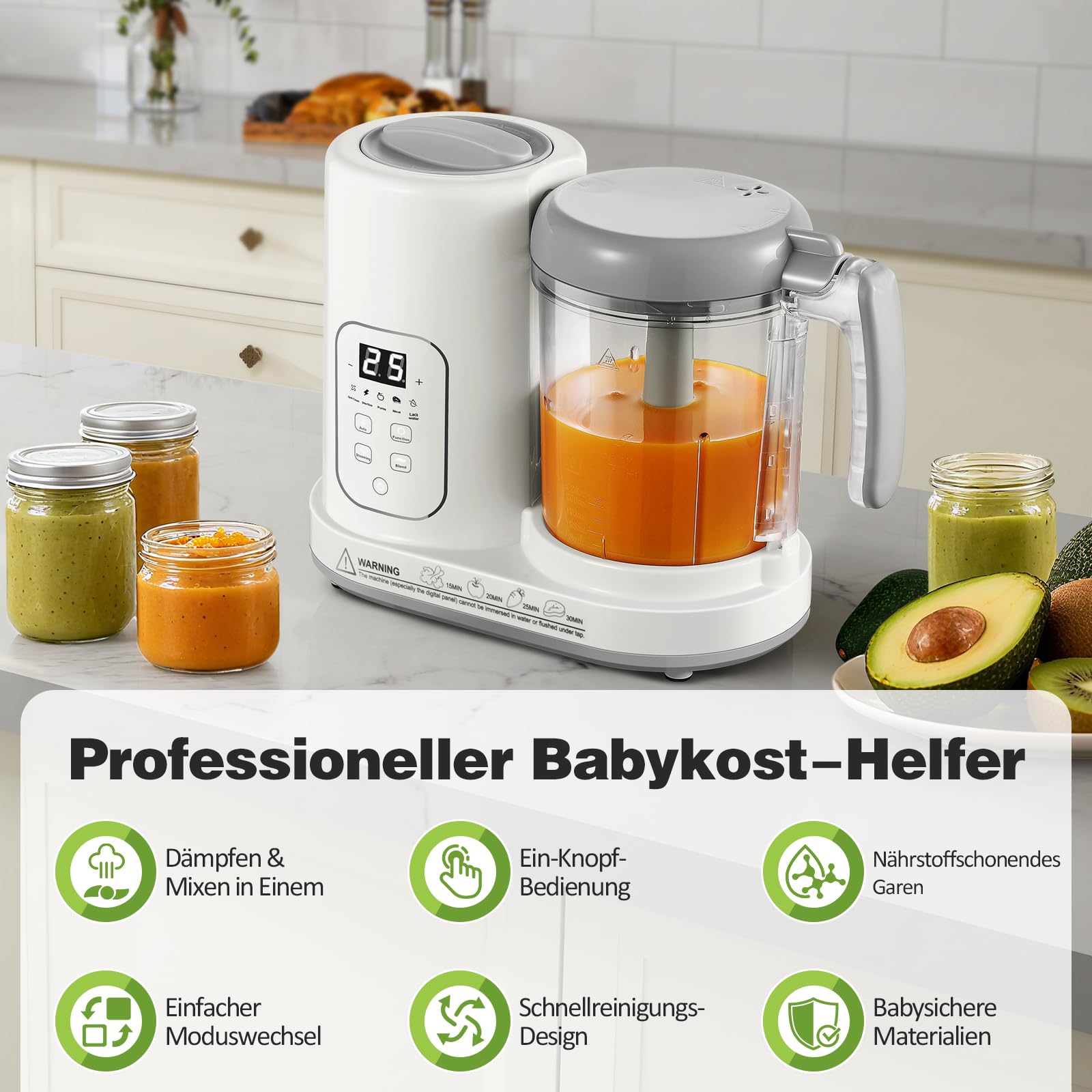 TopStrong Cuocipappa, Omogeneizzatore per Neonati, Mixer Multifunzione con Controllo Touch, Baby Food Maker - Vapore, Mixer, Pulizia Automatica, Riscalda, Scongela