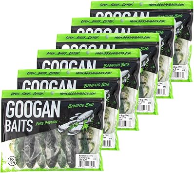 Googan Squad Bandito Bug Fishing Lures Soft Bait for Bass Fishing, Swim Baits with Unique Kicking Action, Saltwater and Freshwater Fishing Gear, Pack of 6