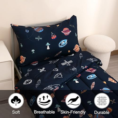 Miniatura 5 de PHF Juego de ropa de cama infantil de 4 piezas, ultra suave, incluye edredón, sábana bajera, sábana encimera y funda de almohada para niños y niñas,