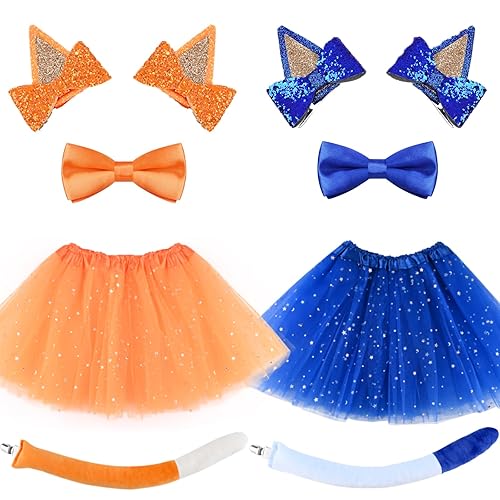 Juego de falda para perro, pinzas para el pelo de color azul y naranja, tutú skirts, corbatín, colas, lindo disfraz de cachorro para suministros de