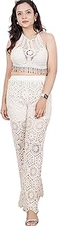 ICW Women's Boho Crochet Backless Lace-up Halter Neck Top and Pant Beachwear Co-ord Set Bikini Swimsuit DN93