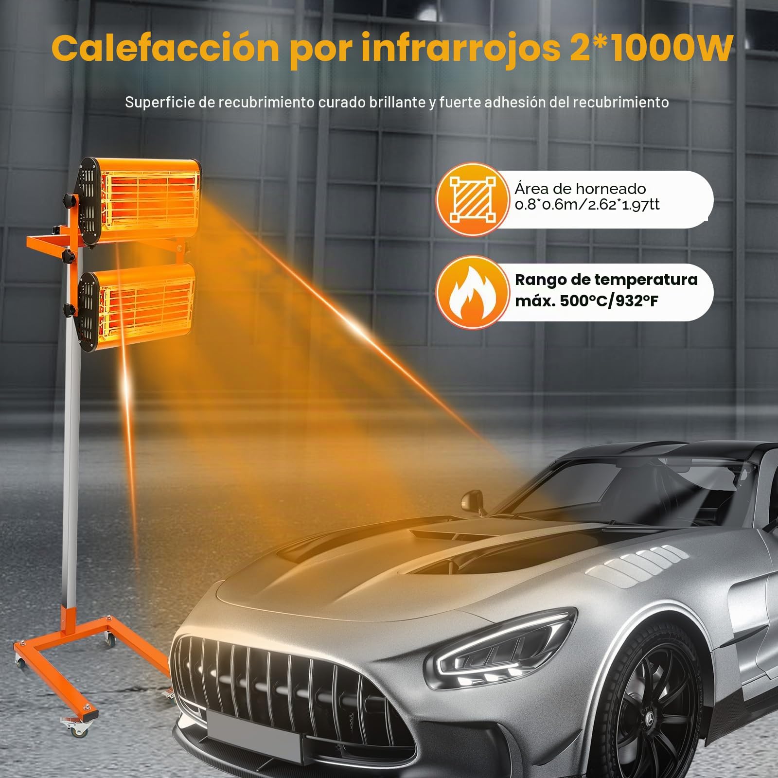 Secador de pintura infrarrojo con cardán y columna Lámpara de pintura infrarroja 2000W Calefacción infrarroja para cabinas pintura automotriz reparación de carrocería