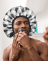 Vista 2 de Auban Gorro de ducha, gorro de ducha para mujer, forro de tela de rizo, EVA, exterior, reutilizable, doble capa, impermeable, gorra de baño grande