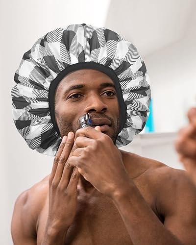 Miniatura 9 de Auban Gorro de ducha, gorro de ducha para mujer, forro de tela de rizo, EVA, exterior, reutilizable, doble capa, impermeable, gorra de baño grande