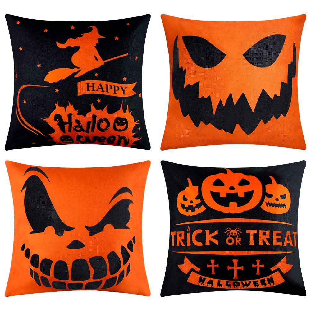 JOHOUSE Halloween Pillow Covers, 4PCS Trick or Treat Halloween Throw