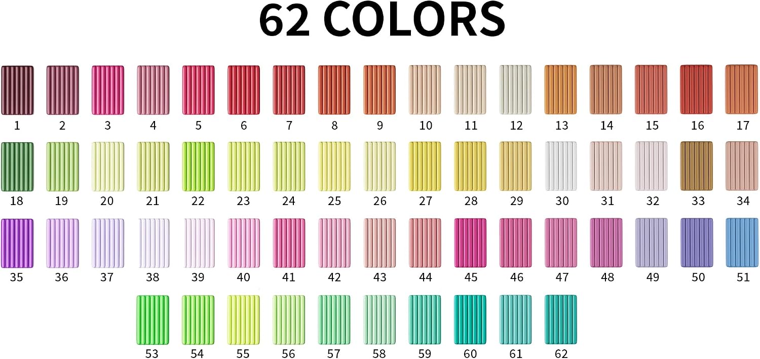 Aestd-ST Polymer Clay 62 Colors, Oven Bake Modeling Clay for Kids & Artists