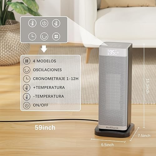 Miniatura 8 de Calentador de espacio, calentadores de calentamiento rápido de 1500 W con termostato, calentadores para uso en interiores de habitaciones grandes,