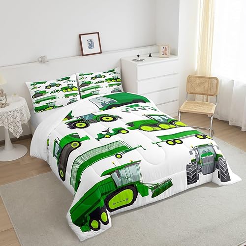 Vista 269 de Juego de ropa de cama de tractor tamaño matrimonial, juego de edredón de camión de equipo, edredón de plumón de excavadora de construcción, juego