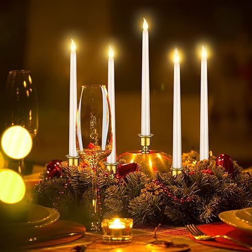 Miniatura 5 de Fumete 16 velas de Navidad sin llama con base dorada, funciona con pilas, velas blancas que funcionan con pilas, candelabros LED para fiestas de