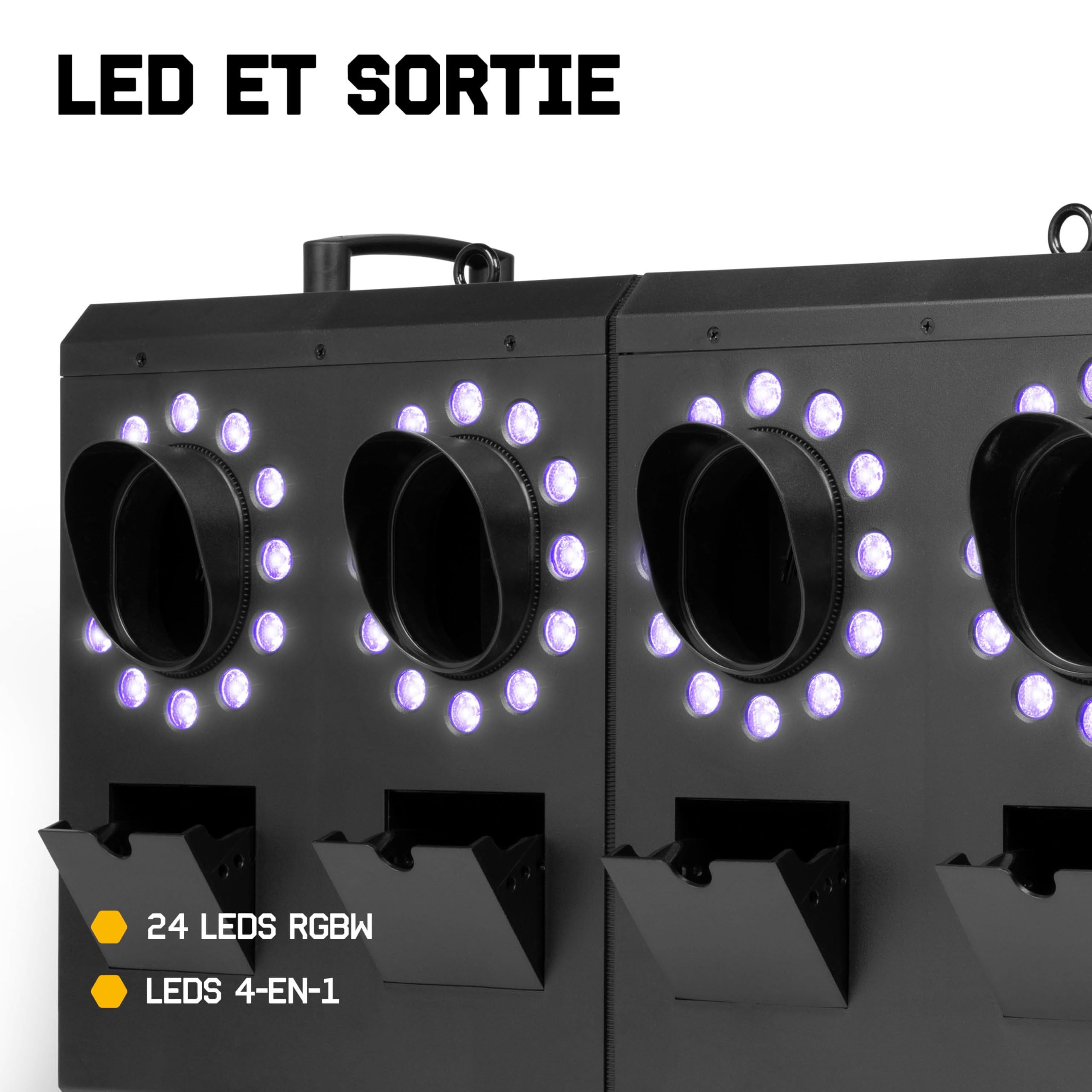 BeamZ Cyclone400 Pack Machine à Fumée et à Bulles 2-en-1 avec 48 LEDs RGBW, 10L de liquide à fumée et 10L de liquide à bulles inclus