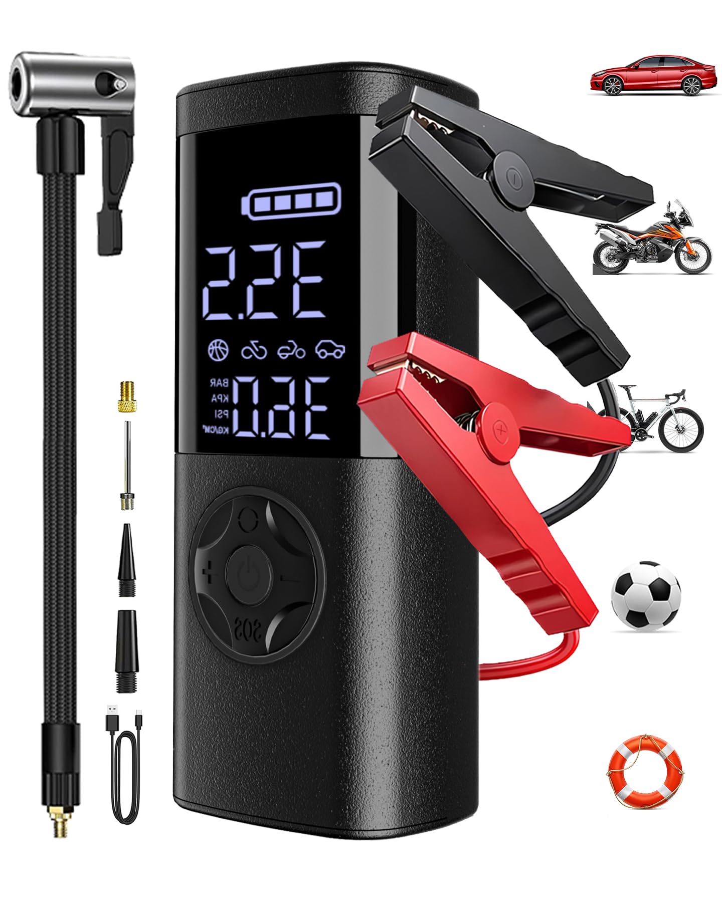 Jump Starter 12V Car Battery Jump Starter with 65W Quick Charger LED Display Portable Jump Starter Battery Pack