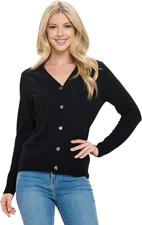 Womens 100% Cashmere Soft Long Sleeve V Neck Button Cardigan