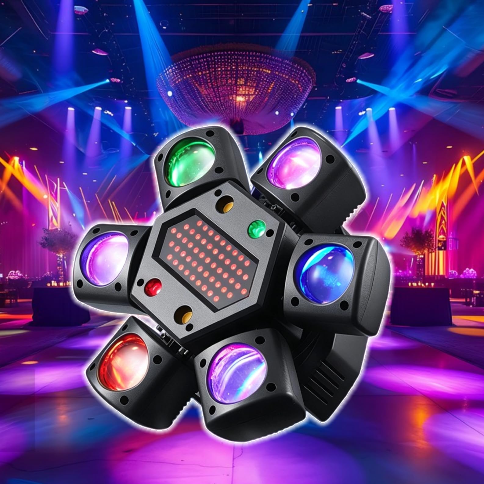 Moving Head oświetlenie dyskotekowe, oświetlenie sceniczne LED, 80 W, z 6 ramionami
