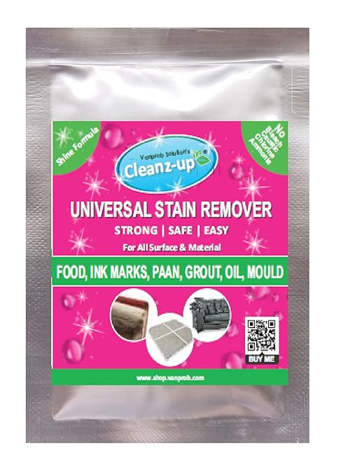 Cleanz-up Universal Multi Stain Remover for Grease, Dirt, Mold, Mildew, Food, Oil, Drawing Color | Concentrated, Eco Friendly, No Acid, No Fumes, Spray Formula | Use in Home, Kitchen, Bathroom, Tiles, Clothes, Carpet, Wall, Leather etc (50 gm makes 500 ml Liquid)