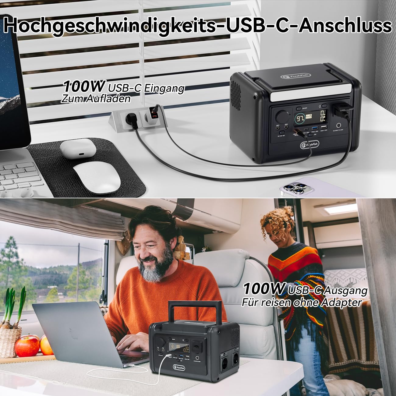 FlashFish 230Wh Tragbares Powerstation mit Solarpanel 100W für Camping