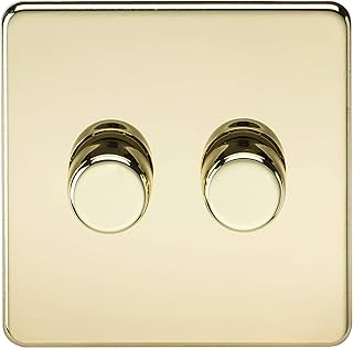 Knightsbridge SF2182PB Screwless 2G 2-Way 10-200W (5-150W LED) Trailing Edge dimmer - Polished Brass