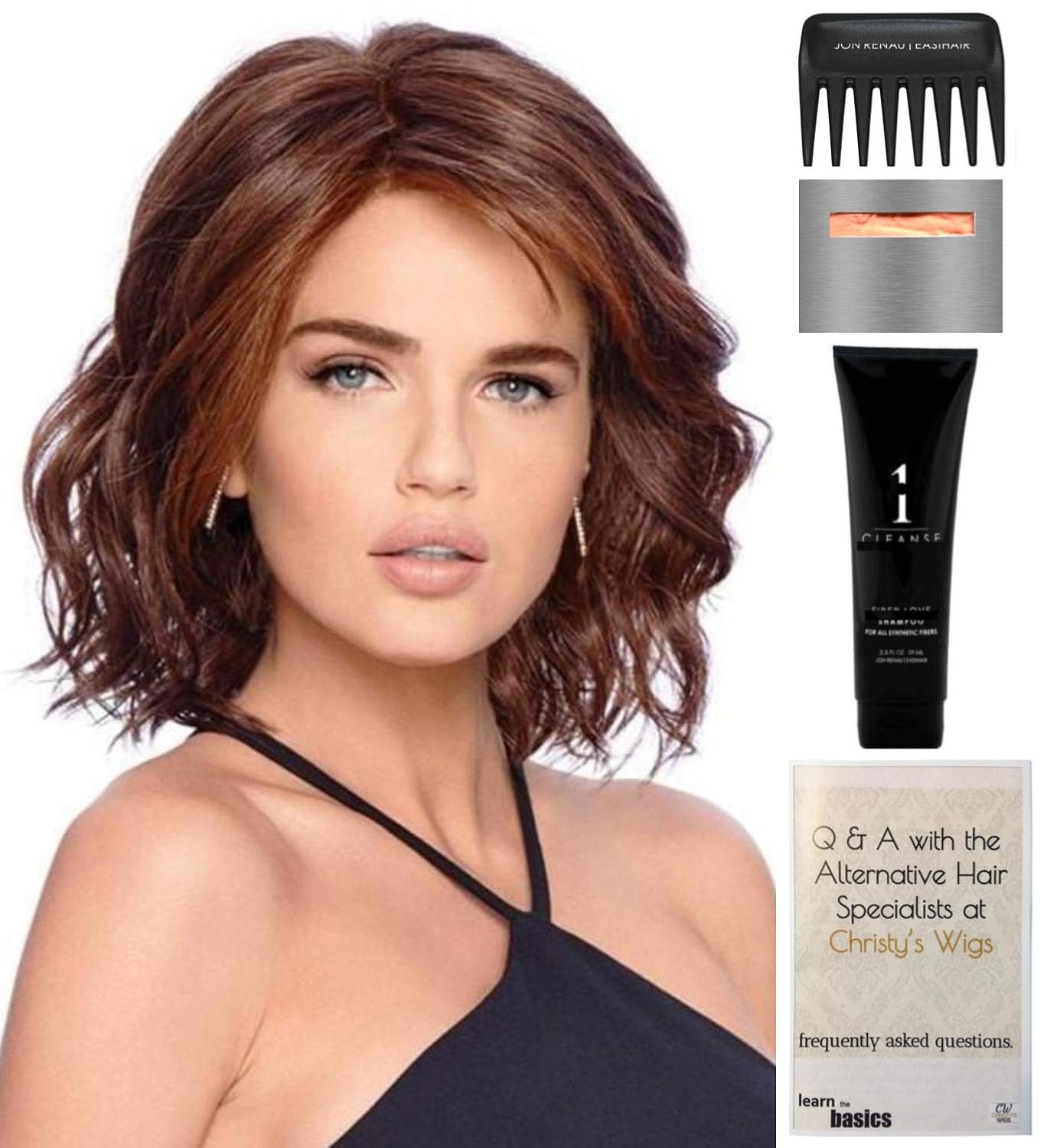 Bundle - 5 items: Editor's Pick by Raquel Welch, Christy's Wigs Q & A Booklet, 2oz Travel Size Wig Shampoo, Wig Cap & Wide Tooth Comb - Color: SS1923