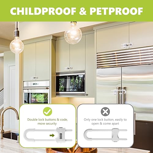 Miniatura 5 de Tandefio 10 cerraduras deslizantes en forma de U para gabinetes de 3 dígitos combinados a prueba de bebés con cerradura de seguridad ajustable para