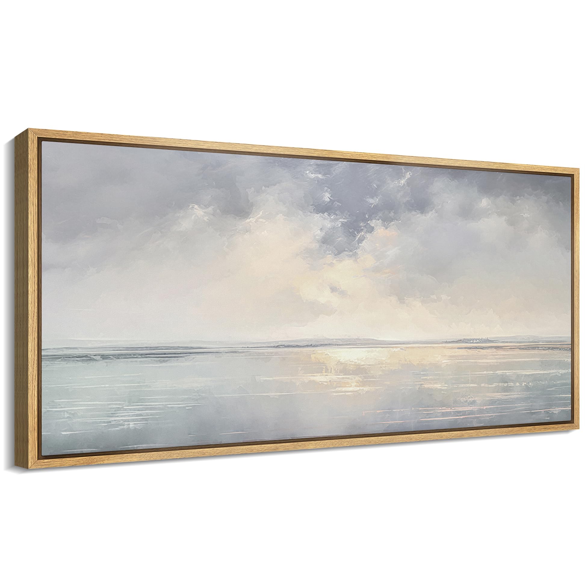 MUDECOR Extra Large Framed Canvas Print Wall Art Tranquil Shores Serene Coastal Landscape Antique Retro Fine Art Illustrations Decorative Colorful Multicolor for Bedroom - 60"x30"