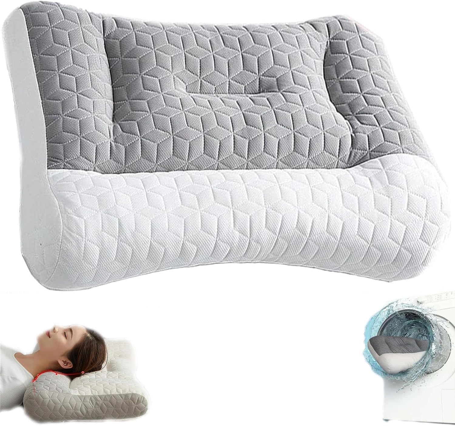 Almohadas, Almohada ortopédica for la apnea del sueño for un Profundo. Soporte Cervical ergonómico for una Mejor Calidad(Blanc,2pcs)