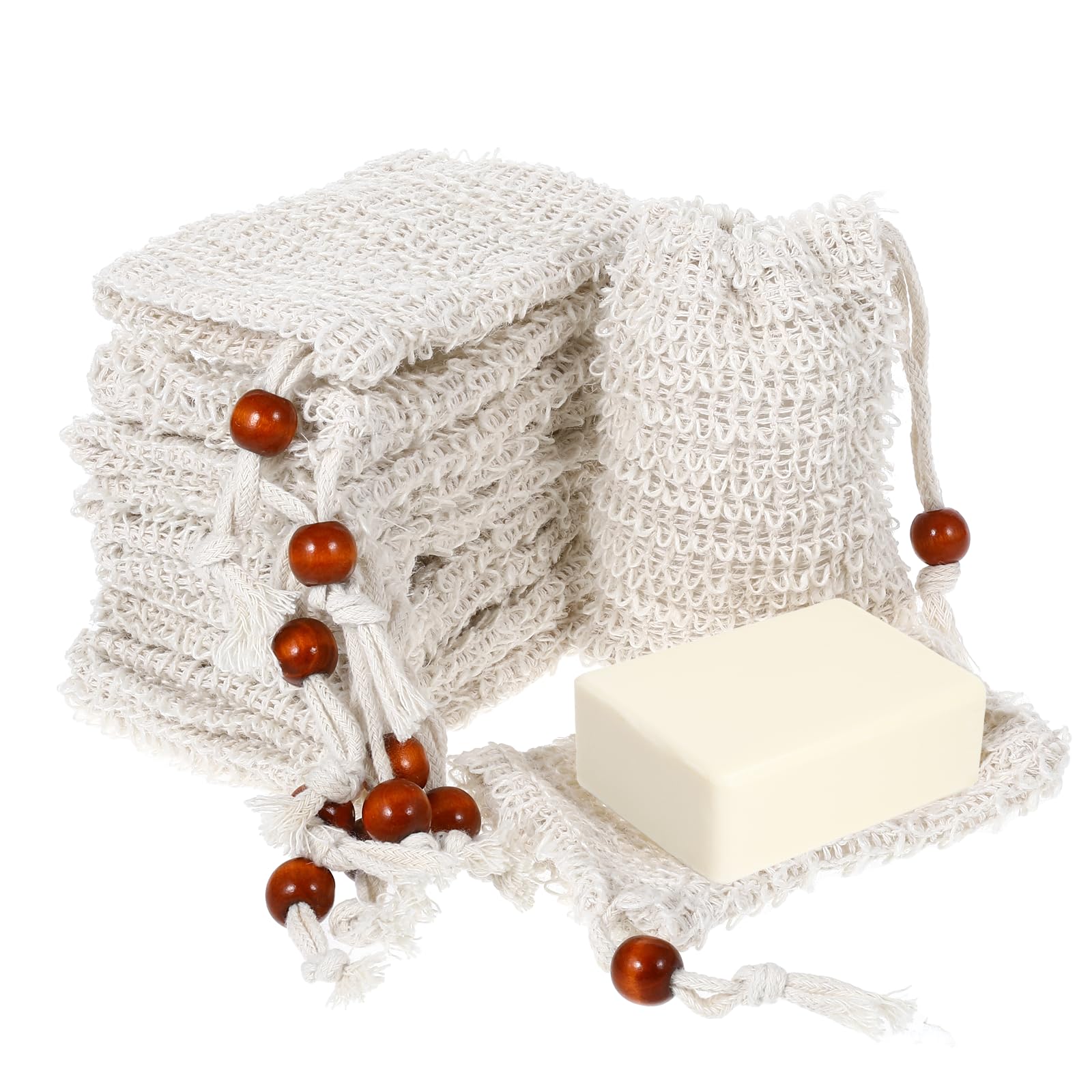 simarro 10PCS Soap Bag, Sisal Soap Saver Bag Pouch Mesh Net with Drawstring Exfoliating Foaming and Drying Soaps Saver Bags for Shower Travel