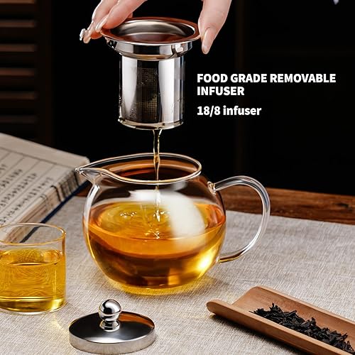 Miniatura 2 de PARACITY Estufa de vidrio de 22 onzas22.0 fl oz, tetera con infusor de acero inoxidable 188 extraíble, tetera transparente de borosilicato, tetera