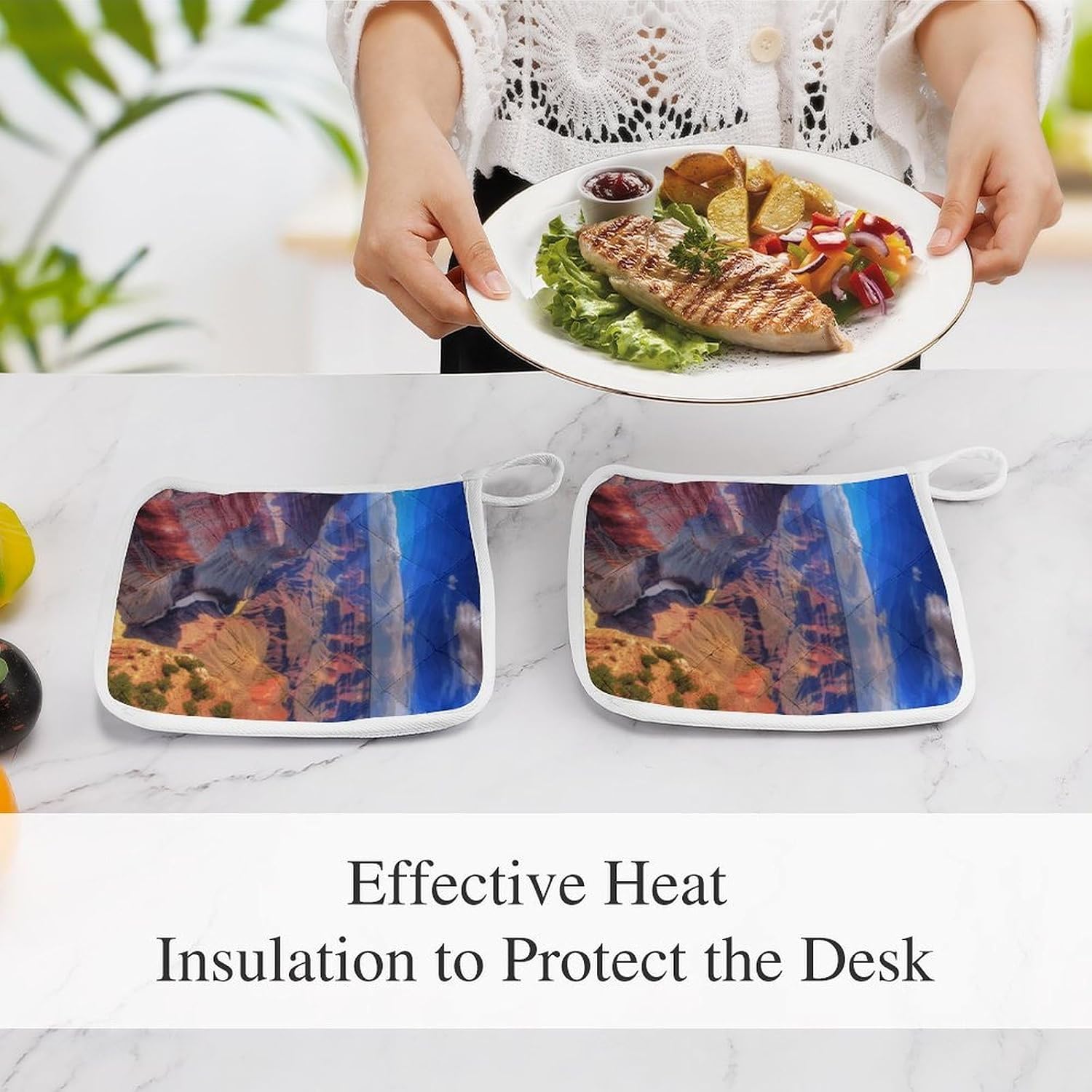 Beauty Grand Canyon Polyester Heat Resistant Pot Pad Non Slip Anti Scald Hot Dish Mat Reusable Table Protector for Kitchen Hot Pot Mat Wear Resistant Heat Proof Table Pad for Countertop Dining Room
