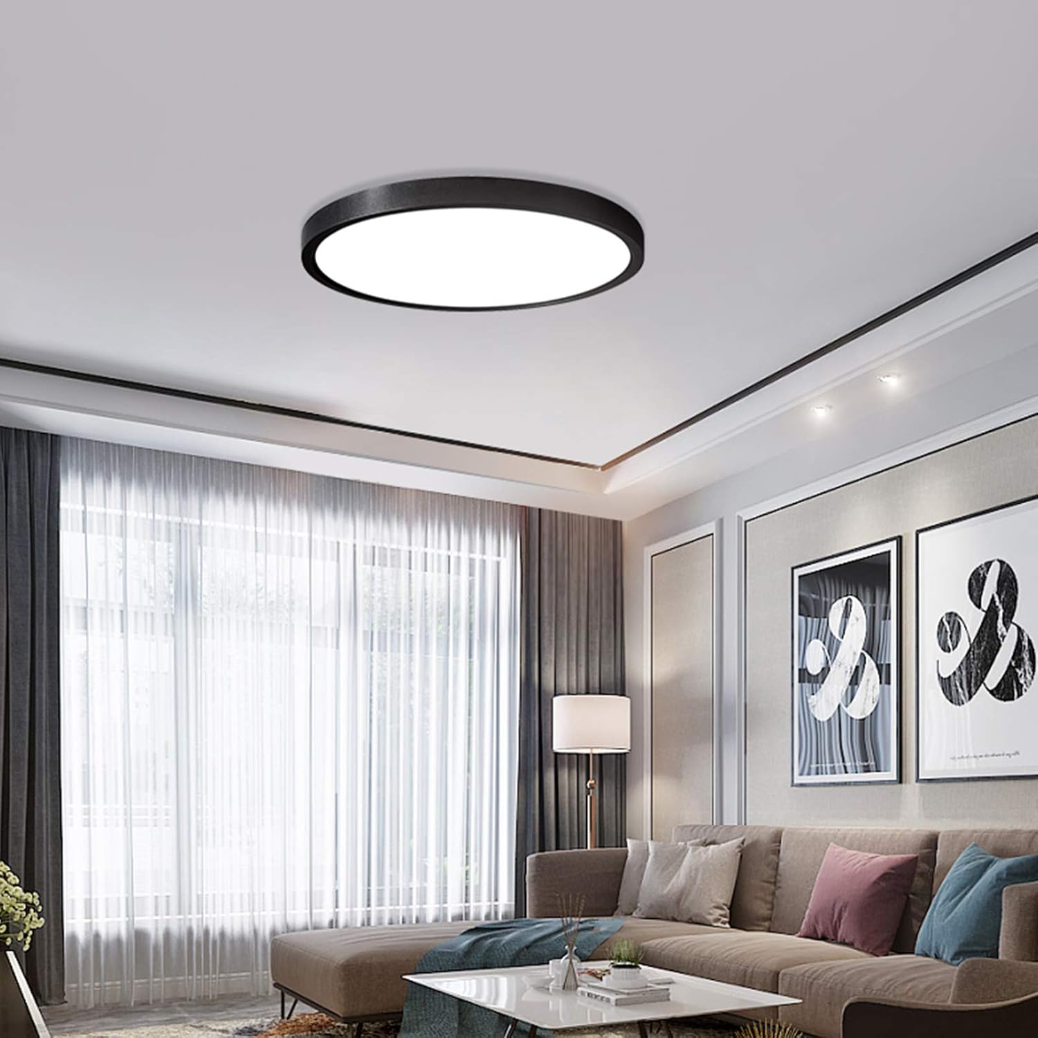 Best Deal Cheap 🛒 Ocioc 15.7 inch LED Flush Mount Ceiling Light Black, 24W(200W Equivalent) 2400lm Dimmable, 3000K/4000K/6500K Selectable, Low Profile Round Lighting Fixture for Kitchen, Stairwell, Garage ETL Listed