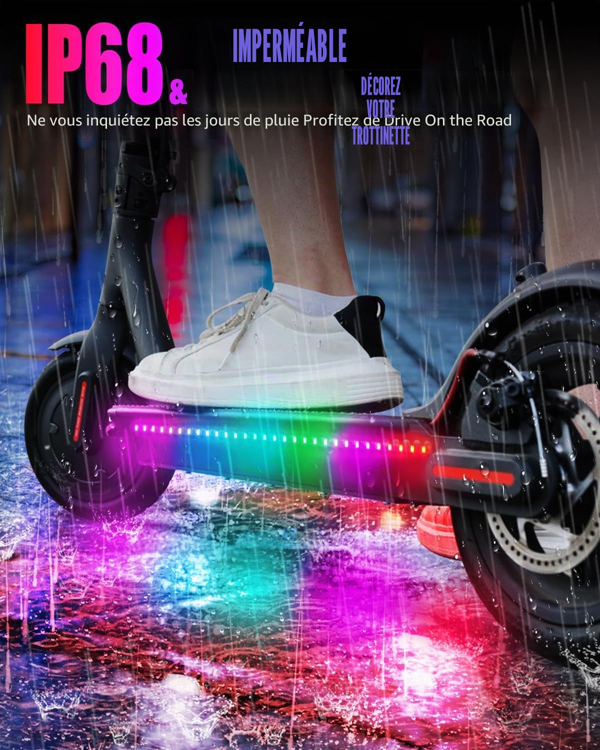 Keiurot Bande Lumineuse LED pour Scooter, Lumières LED pour Conduite Nocturne sur Skateboard Lumières de Scooter Contrôle APP Couleur Électrique Étanche Accessoires pour Scooter 2 en 1