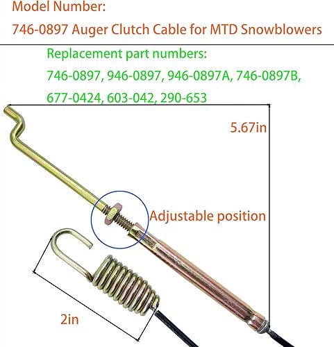 Miniatura 2 de OUSTUE Cable de embrague de barrena para quitanieves 946-0897 746-0897 se adapta a MTD, YARDMAN, TROYBILT y MTD Built 2 Stage Snowblower  Sustituye